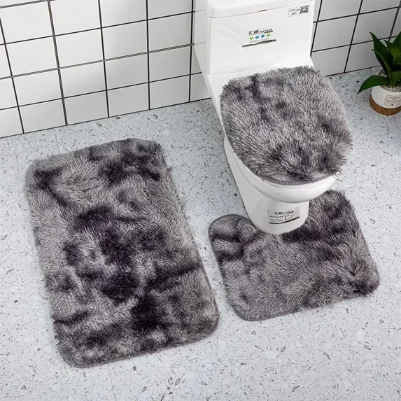 3-Piece Tie-Dye Bathroom Mat Set – Non-Slip Shower Rug, Toilet Lid Cover & Floor Mat, Ultra-Soft Microfiber Bathroom Decor