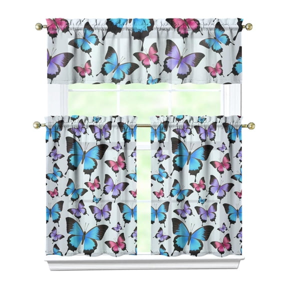 3-Piece Tier Curtains - Delicate Butterfly & Constellation Pattern, Farmhouse Window Treatment Panels for Kitchen