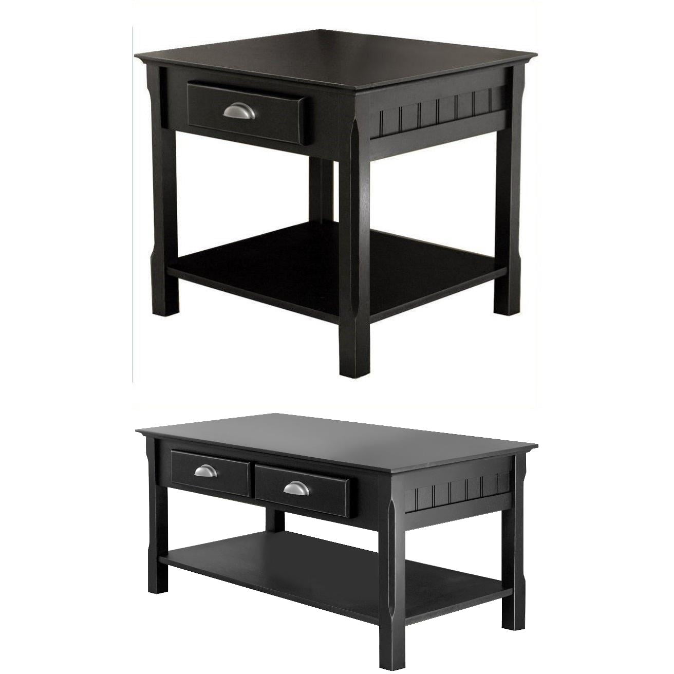 Black Rectangular Wood Coffee Table with Storage Drawers