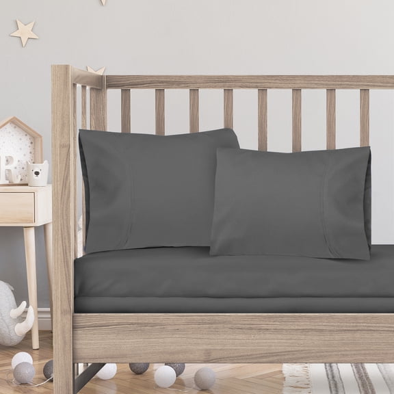 3 Piece Toddler Bed Sheet Set, Silky Soft Solid Microfiber Crib Sheets, Hypoallergenic Cool & Breathable, Includes Fitted Sheet 28"x52", Flat Sheet 45"x60" and 14”x19” Pillowcase - Charcoal Stone Gray