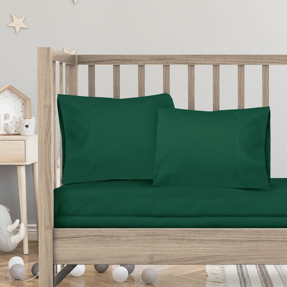 3 Piece Toddler Bed Sheet Set - Silky Soft Solid Microfiber Crib Sheets, Hypoallergenic, Cool & Breathable - Includes Fitted Sheet 28"x52", Flat Sheet 45"x60" and 14”x19” Pillowcase - Hunter Green