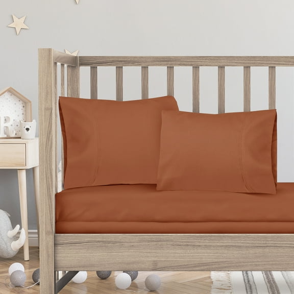 3 Piece Toddler Bed Sheet Set - Silky Soft Solid Microfiber Crib Sheets, Hypoallergenic, Cool & Breathable - Includes Fitted Sheet 28"x52", Flat Sheet 45"x60" and 14”x19” Pillowcase - Rust Sienne