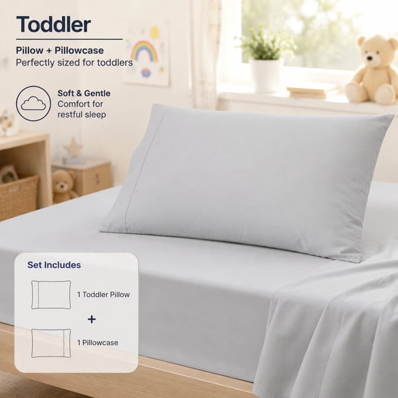 3 Piece Toddler Bed Sheets Set, 100% Cotton Jersey, Includes Super Soft Fitted Sheet, Flat Sheet, Pillowcase, Light Gray Solid