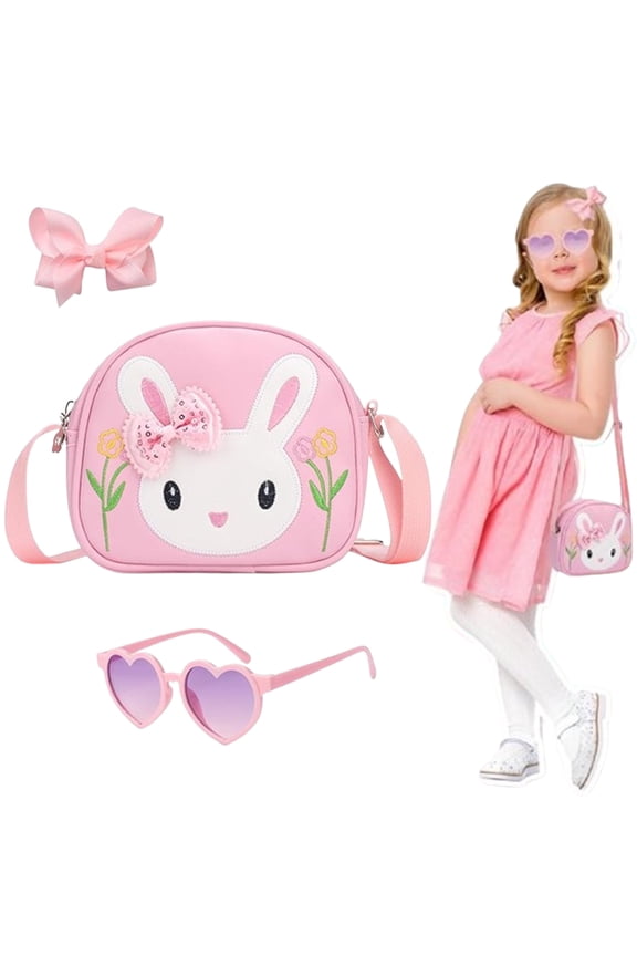 3-Piece Toddler Purse Set with Adjustable Strap, Cute Bunny Design & Pink Accessories - Girls Fashion Handbag for Birthday, Christmas Gifts (Age 2-8)