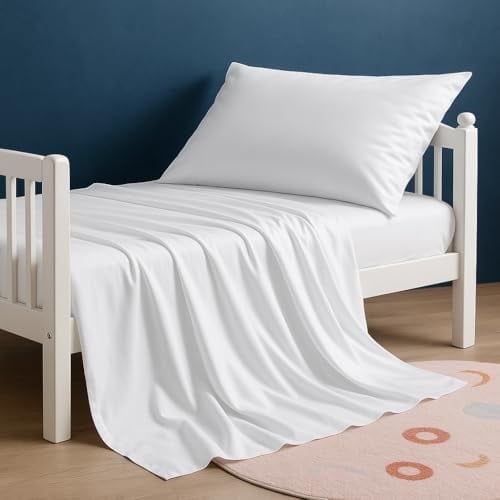 3 Piece Toddler Sheet Set – Soft Breathable Microfiber Toddler Bed Sheets and Crib Bedding for Kids – Includes Flat Sheet, Fitted Sheet & Pillowcase – Bedding Set for Boys and Girls