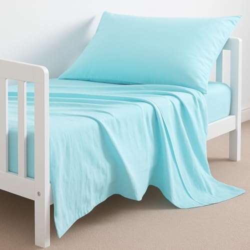 3 Piece Toddler Sheet Set – Soft Breathable Microfiber Toddler Bed Sheets and Crib Bedding for Kids – Includes Flat Sheet, Fitted Sheet & Pillowcase – Bedding Set for Boys and Girls