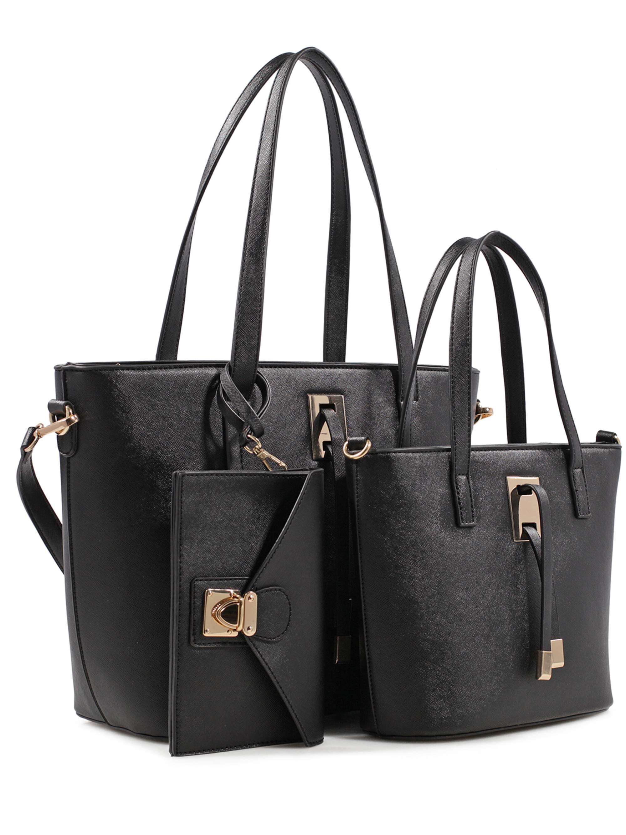 3-Piece Tote Handbag Set- Black