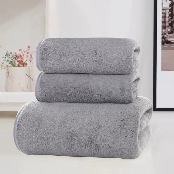 3 Piece Towel Set, Highly Absorbent Soft Bath Towels with Quick Dry Microfiber, Complete Bathroom Set for Home Gym Travel and Beach, Gray