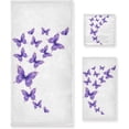 thumbnail image 1 of 3-Piece Towel Set,Retro Purple Butterflies Pattern Flying Butterfly Design Bath Towel Sets, 1 Bath Towel, 1 Hand Towel, 1 Washcloth, Absorbent Soft Towels Quick Drying for Bathroom, 1 of 7