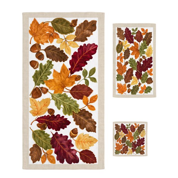 3 Piece Towel Set Thanksgiving Maple Leaves Microfiber Bath Towels,Quick Dry Hand Towel Washcloth Watercolor Fall Leaf Soft Absorbent Towel Sets for Bathroom Kitchen Gym Spa