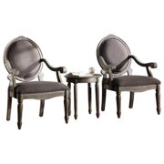 3 Piece Traditional Living Room Accent Chair Set, Antique Grey
