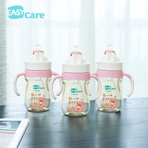 3-Piece Training Cup for Babies and Toddlers PPSU Cute Design Sippy Cup for Young Babies Travel Bottle with Straw Handle and Gravity Ball for 360-Degree Drinking 8.79oz 3-Piece Set