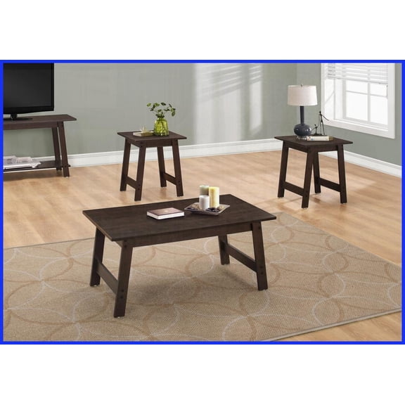 3-Piece Transitional Coffee Table Set: Brown Laminate Rectangular Coffee & 2 Square End Tables for Living Room, Space-Saving & Decor-Friendly