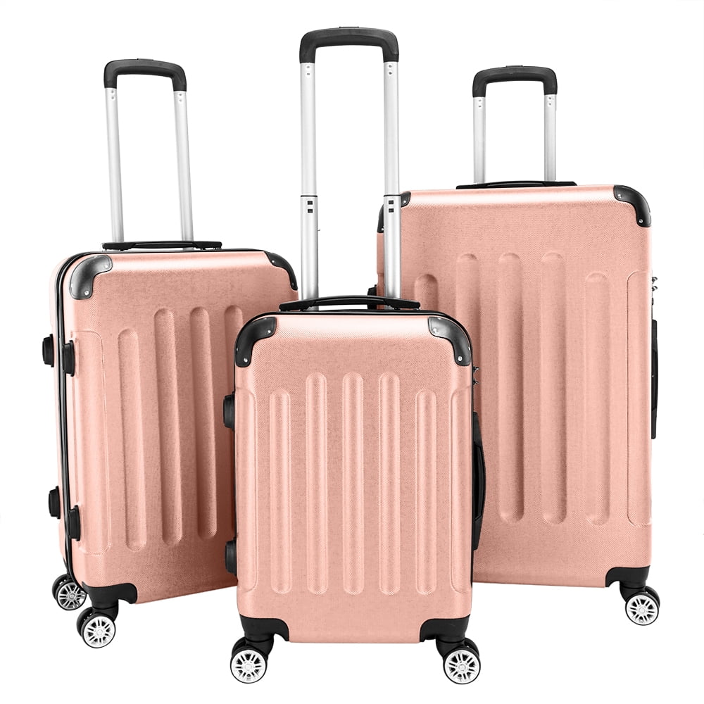3-Piece Travel Lightweight Suitcases, ABS Trolley Case (20"/24"/28"), with Rolling Wheels, Lightweight, Large Capacity, Suitable for Travel, Rose Gold