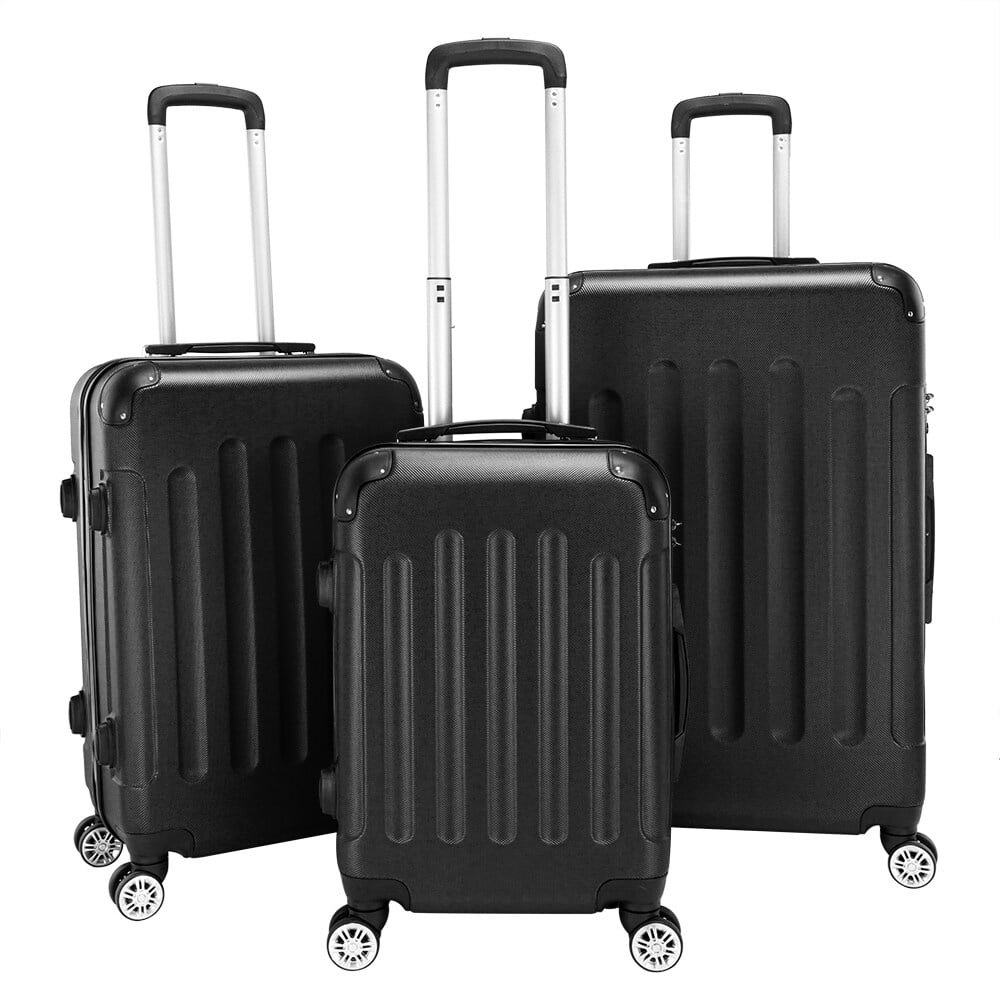 3-Piece Travel Lightweight Suitcases, ABS Trolley Case (20"/24"/28"), with Rolling Wheels, Lightweight, Large Capacity, Suitable for Travel, Black