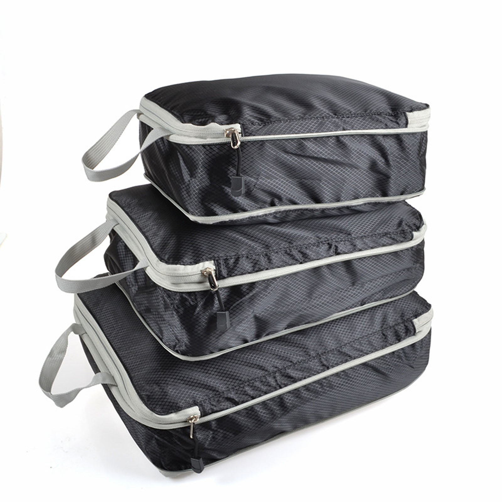 3-Piece Travel Packing Cube Set, Nylon Zipper Compression Organizer Bags, Lightweight Foldable Luggage Pouches for Clothes, Toiletries and Accessories