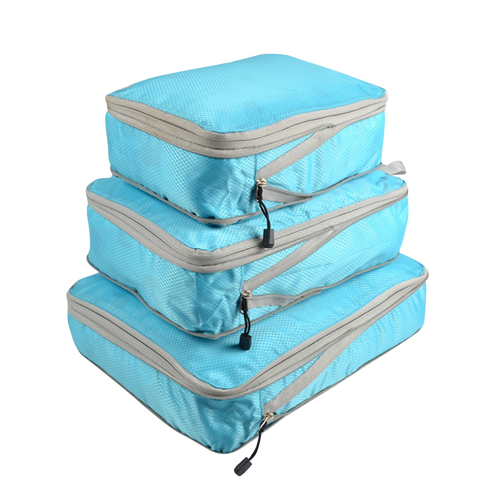 3-Piece Travel Packing Cube Set, Nylon Zipper Compression Organizer Bags, Lightweight Foldable Luggage Pouches for Clothes, Toiletries and Accessories