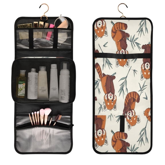 3-Piece Travel Toiletry Set with Cosmetic & Brush Organizer Water-resistant Travel Makeup Bag with Hanging Hook Toiletry Bag for Hotel Trips Red Panda Pattern