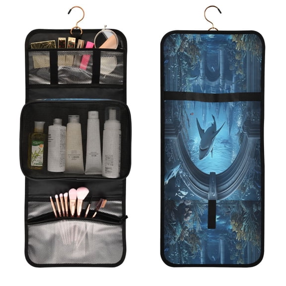 3-Piece Travel Toiletry Set with Cosmetic & Brush Organizer Water-resistant Travel Makeup Bag with Hanging Hook Toiletry Bag for Hotel Trips Undersea Fantasy World