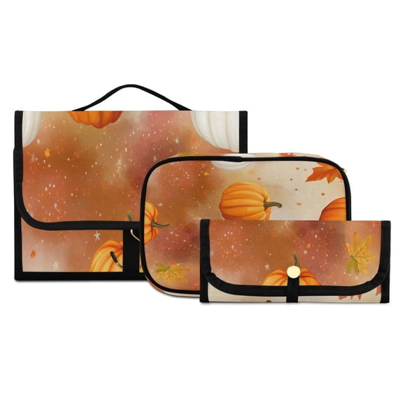 3-Piece Travel Toiletry Set with Hanging Bag Cosmetic Pouch & Brush Roll for Travel Gym Camping A Beautiful Autumn Scene