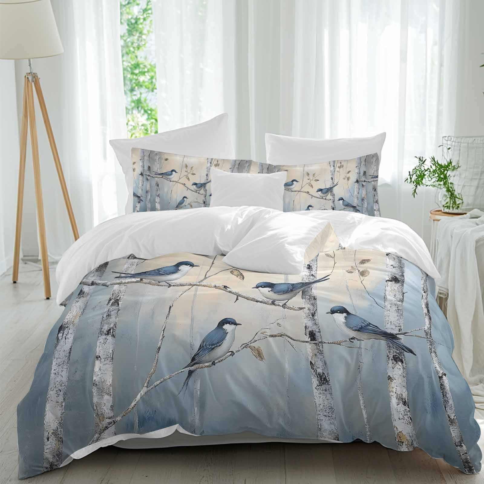 3 Piece Tree Birds Duvet Cover Set Queen Size,Microfiber Comforter ...