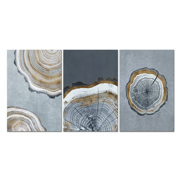 3 Piece Tree Ring Canvas Wall Art Set, Modern Blue Wilderness Wood Stump Wall Decor, Abstract Black and White Wall Painting, Neutral Nature Art Print for Living Room, Bedroom, Office