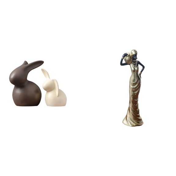 3 Piece Tribal Lady Statue Ceramic Figurine African Art Crafted Resin Material Decorative for Home Desk Housewarming