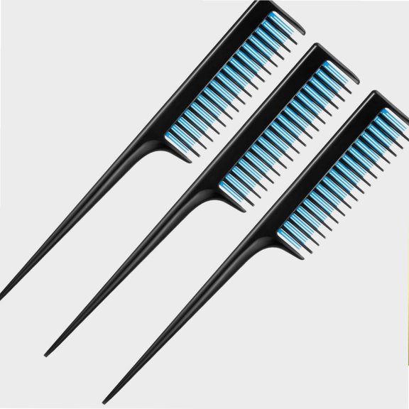3 Piece Triple Teasing Comb, Rat Tail Combs for Women, Tool Structure Tease Layers Rattail Comb, Rat Tail Comb for Back Combing Root Teasing, Adding Volume, Evening Styling (Black and Blue)