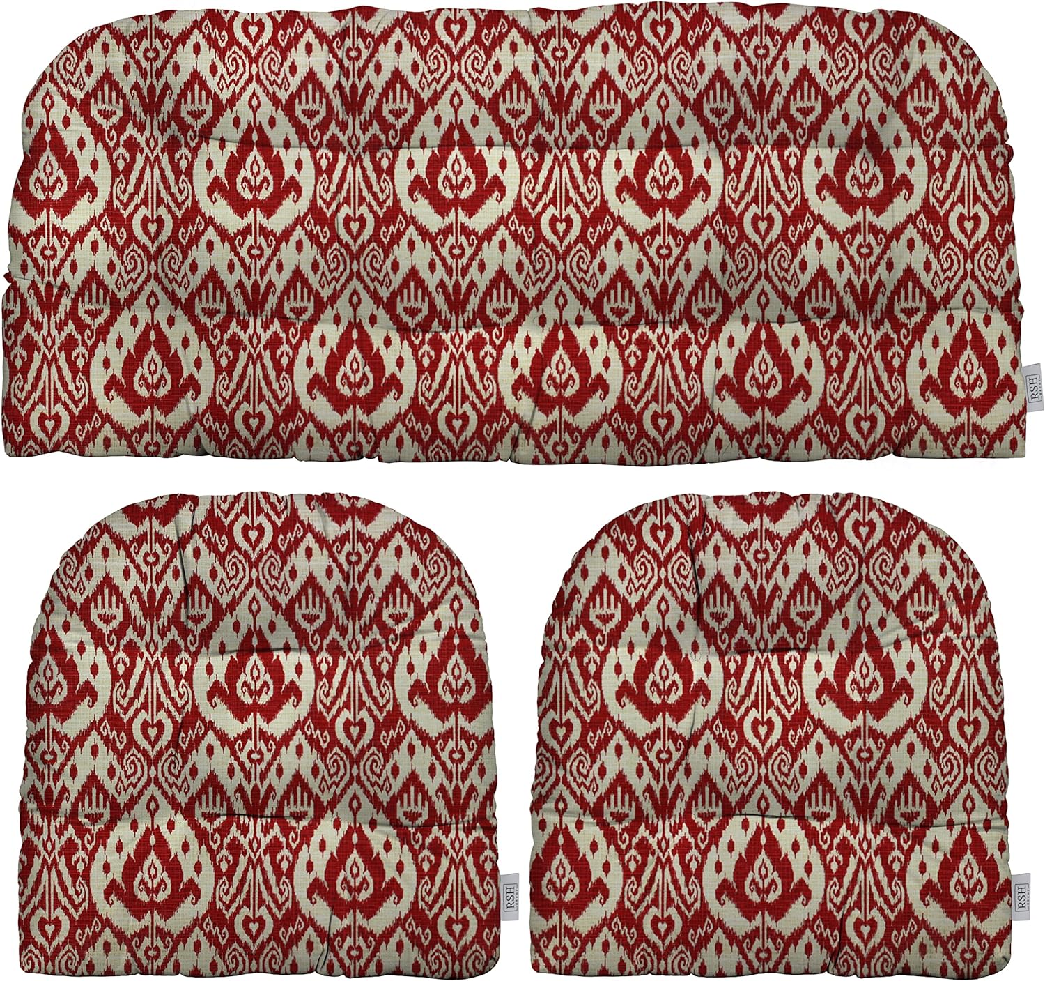 3 Piece Tufted Wicker Settee Chair Cushion Set Indoor/Outdoor