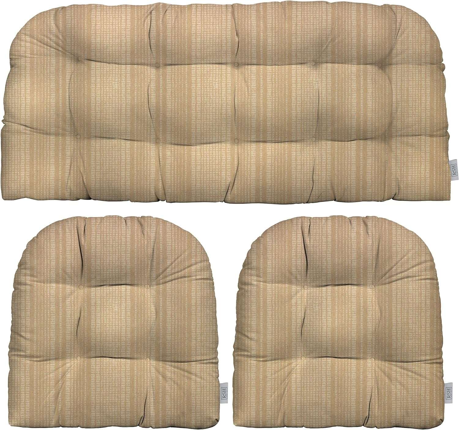 3 Piece Tufted Wicker Settee Chair Cushion Set Indoor/Outdoor