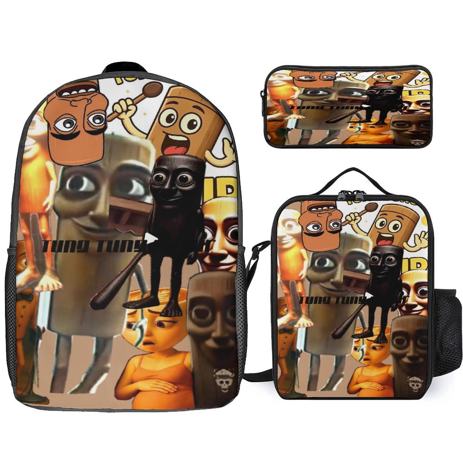 UNICEU Kids Backpack Set 3-Piece - School Bookbag With Lunch Bag & Pencil Case, Floral Llama Print - View #2
