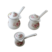 3-Piece Turkish Coffee Pot Set with Covers - Enamel Design, Ideal for Tea, Coffee, Milk, Butter - Versatile Warmers Floral Design