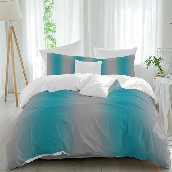 3 Piece Turquoise Ombre Duvet Cover Set California King, Microfiber Comforter/Quilt Cover with Corner Ties and 2 Pillowcases, Grey Modern Art Farmhouse All Season Soft Bedding with Zipper Closure