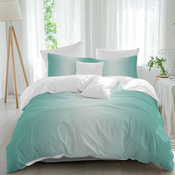 3 Piece Turquoise Ombre Duvet Cover Set Queen Size, Microfiber Comforter/Quilt Cover with Corner Ties and 2 Pillowcases, Modern Gradient Abstract Art All Season Soft Bedding with Zipper Closure