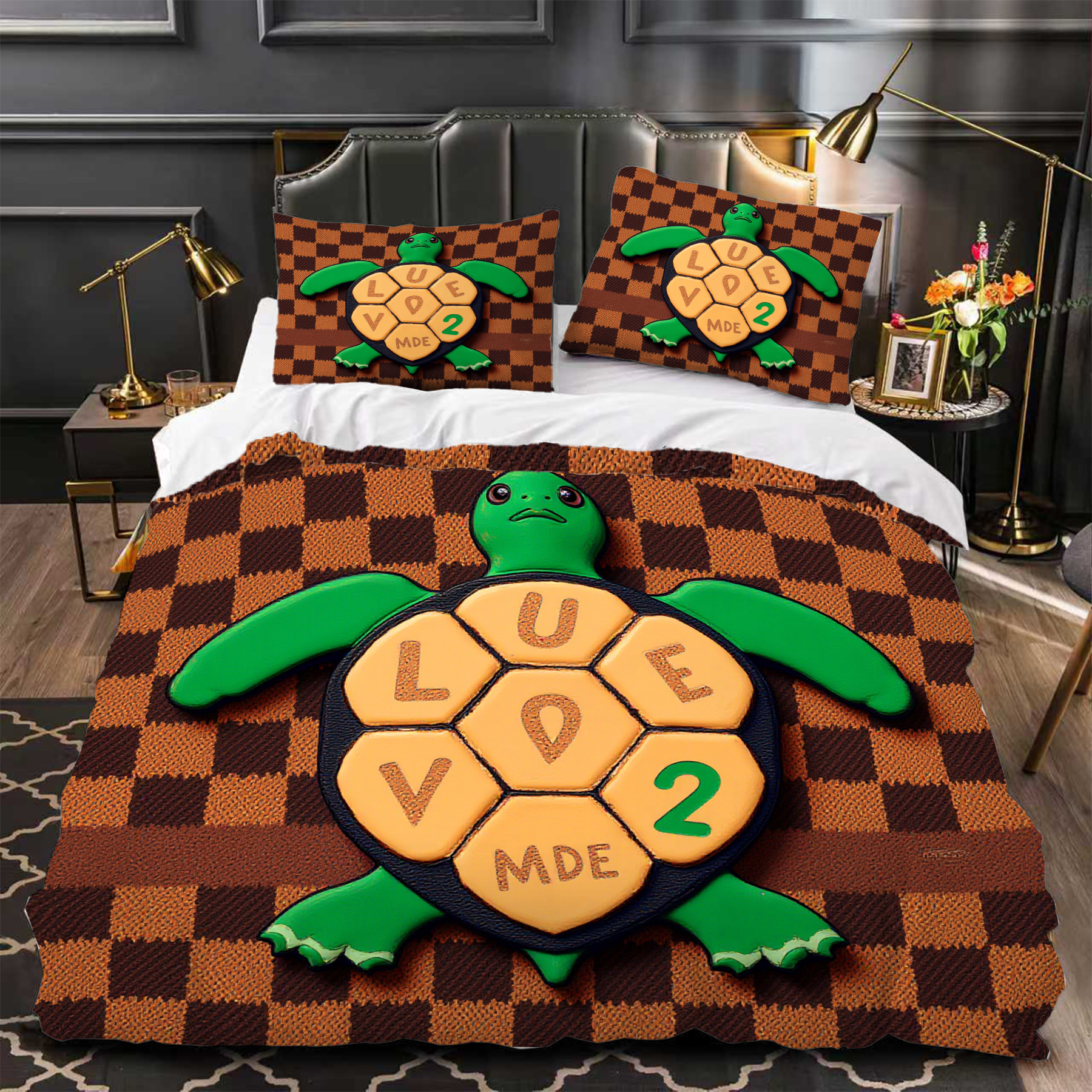 3-Piece Turtle Design Duvet Cover Set - Green Turtle with Hexagonal ...