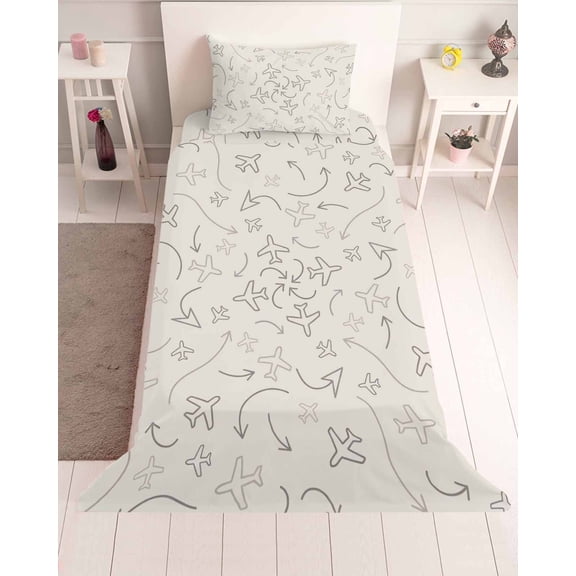 3 Piece Twin Sheet Set Abstract Airline Route Sheets Set for Twin Size Bed, Breathable Soft Microfiber Bed Sheets Cooling Vintage Aircraft Arrows Fitted Sheet Deep Pocket, Pillowcases