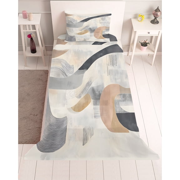 3 Piece Twin Sheet Set Abstract Geometric Sheets Set for Twin Size Bed, Breathable Soft Microfiber Bed Sheets Cooling Simple Color Blocks Brown Beige Fitted Sheet Deep Pocket, Pillowcases