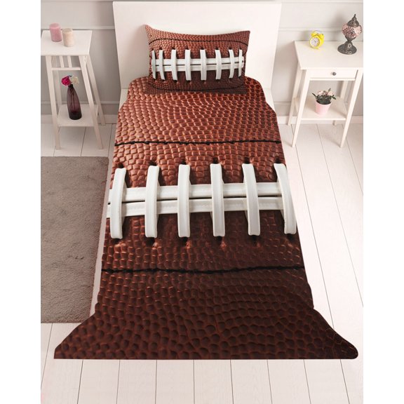 3 Piece Twin Sheet Set American Football Laces Sheets Set for Twin Size Bed, Breathable Soft Microfiber Bed Sheets Cooling Classic Rugby Sports Fitted Sheet Deep Pocket, Pillowcases