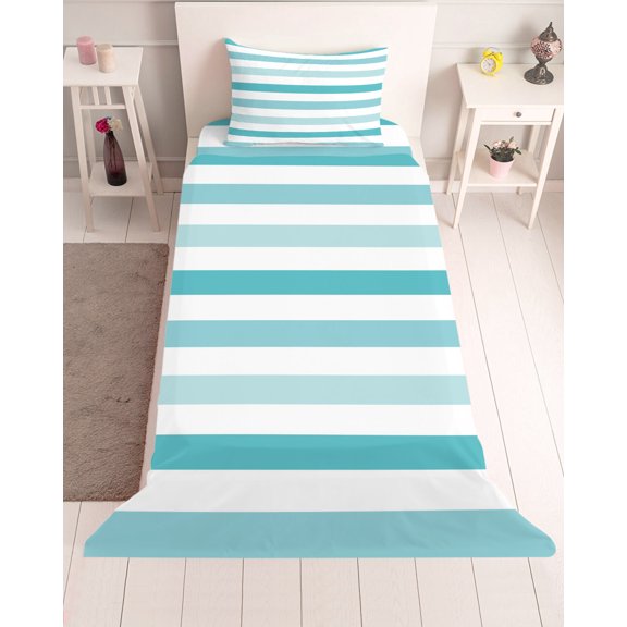 3 Piece Twin Sheet Set Aqua Ombre Grey Striped Sheets Set for Twin Size Bed, Breathable Soft Microfiber Bed Sheets Cooling Farmhouse Stripe Modern Fitted Sheet Deep Pocket, Pillowcases