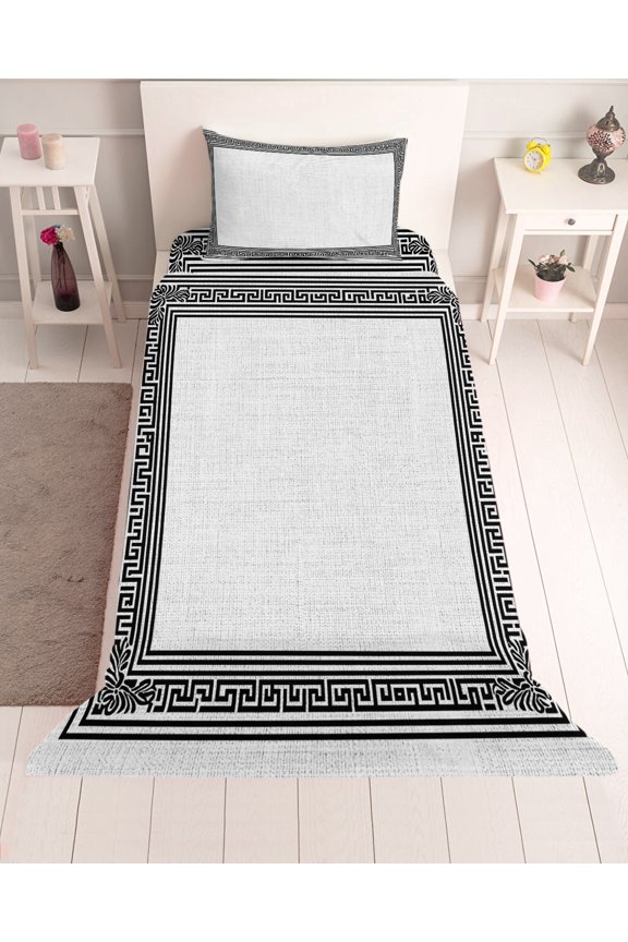 3 Piece Twin Sheet Set Black Gray Retro Greek Key Sheets Set for Twin Size Bed, Breathable Soft Microfiber Bed Sheets Cooling Greece Ancient Rustic Geometric Fitted Sheet Deep Pocket, Pillowcases