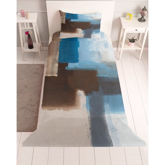 3 Piece Twin Sheet Set Blue Brown Sheets Set for Twin Size Bed, Breathable Soft Microfiber Bed Sheets Cooling Ombre Abstract Street Art Mottled Texture Fitted Sheet Deep Pocket, Pillowcases