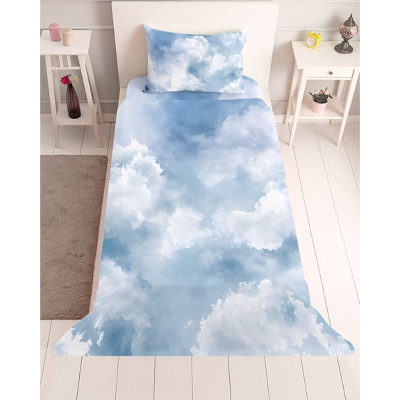 3 Piece Twin Sheet Set Blue Sky Sheets Set for Twin Size Bed, Breathable Soft Microfiber Bed Sheets Cooling Cloud Gradient Natural Landscape Scenery Fitted Sheet Deep Pocket, Pillowcases