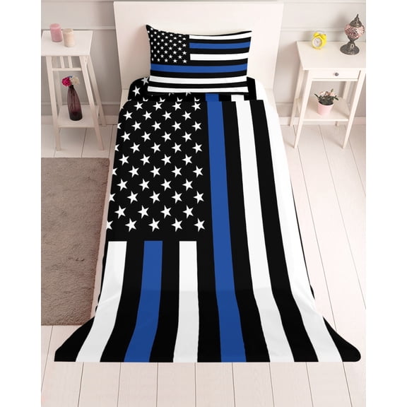 3 Piece Twin Sheet Set Blue White American Flag Sheets Set for Twin Size Bed, Breathable Soft Microfiber Bed Sheets Cooling USA Flag Vintage Stars Fitted Sheet Deep Pocket, Pillowcases