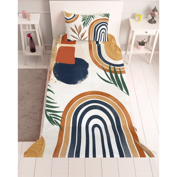 3 Piece Twin Sheet Set Bohemian Nordic Sheets Set for Twin Size Bed, Breathable Soft Microfiber Bed Sheets Cooling Abstract Art Coconut Palm Leaves Fitted Sheet Deep Pocket, Pillowcases