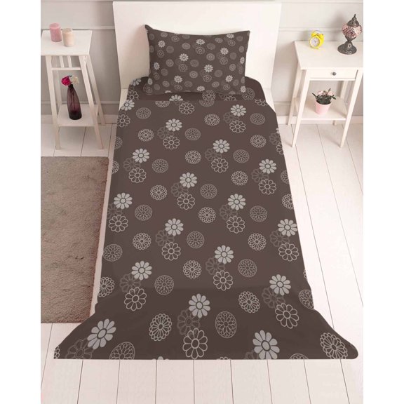 3 Piece Twin Sheet Set Brown Daisy Sheets Set for Twin Size Bed, Breathable Soft Microfiber Bed Sheets Cooling Modern Farmhouse Chrysanthemum Floral Fitted Sheet Deep Pocket, Pillowcases