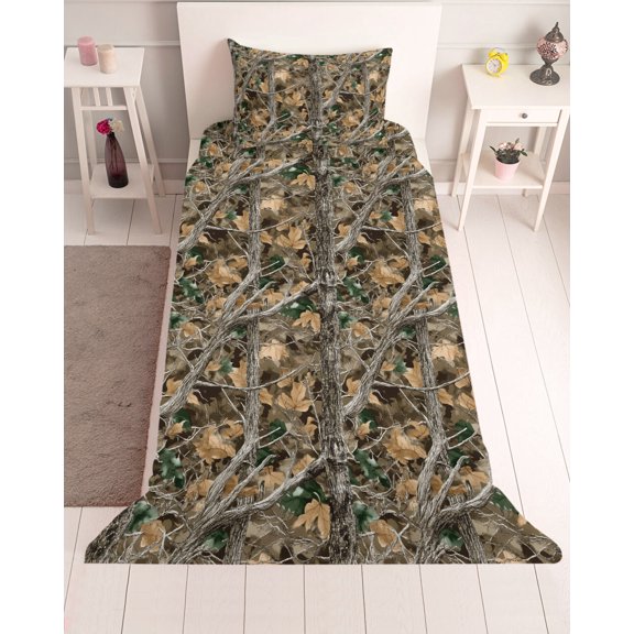 3 Piece Twin Sheet Set Brown Fall Maple Leaves Sheets Set for Twin Size Bed, Breathable Soft Microfiber Bed Sheets Cooling Branches Wood Tree Forest Fitted Sheet Deep Pocket, Pillowcases