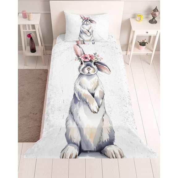 3 Piece Twin Sheet Set Bunny Easter Sheets Set for Twin Size Bed, Breathable Soft Microfiber Bed Sheets Cooling Rabbits Farmhouse Floral Animals Fitted Sheet Deep Pocket, Pillowcases