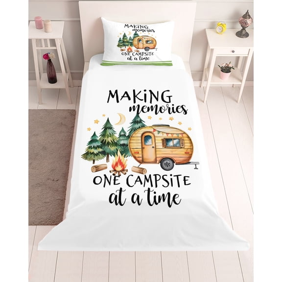 3 Piece Twin Sheet Set Camping Sheets Set for Twin Size Bed, Breathable Soft Microfiber Bed Sheets Cooling Fall Summer Nature Forest Car Tree Moon Fitted Sheet Deep Pocket, Pillowcases