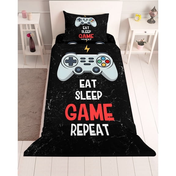 3 Piece Twin Sheet Set Cartoon Games Sheets Set for Twin Size Bed, Breathable Soft Microfiber Bed Sheets Cooling Black Modern Funny Abstract Art Fitted Sheet Deep Pocket, Pillowcases
