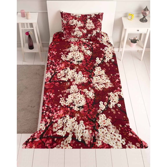 3 Piece Twin Sheet Set Chinese Flowers Sheets Set for Twin Size Bed, Breathable Soft Microfiber Bed Sheets Cooling Spring Pink Botanical Blooms Flowers Fitted Sheet Deep Pocket, Pillowcases